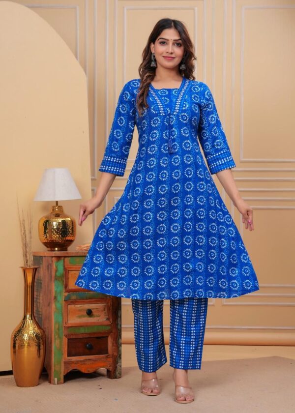 Beautiful Indigo Print Kurti with matching pant and dupatta set - Image 2