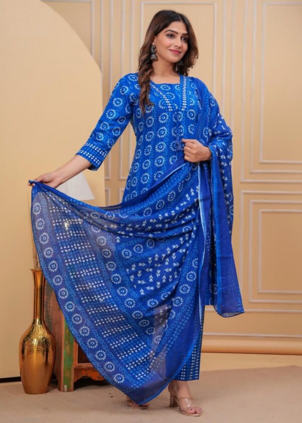 Beautiful Indigo Print Kurti with matching pant and dupatta set - Image 4