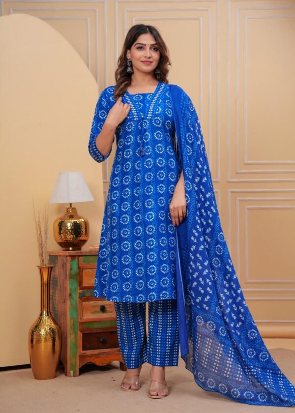 Beautiful Indigo Print Kurti with matching pant and dupatta set - Image 5