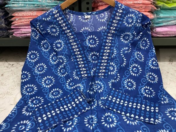 Beautiful Indigo Print Kurti with matching pant and dupatta set - Image 10