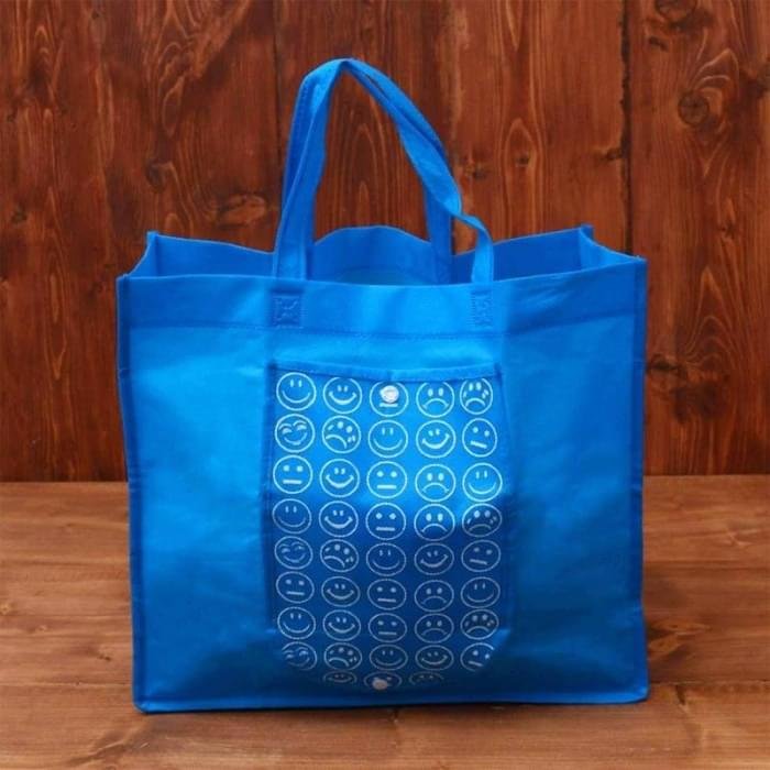 Foldable Reusable Smiley Printed Shopping Bag (Random Colour)